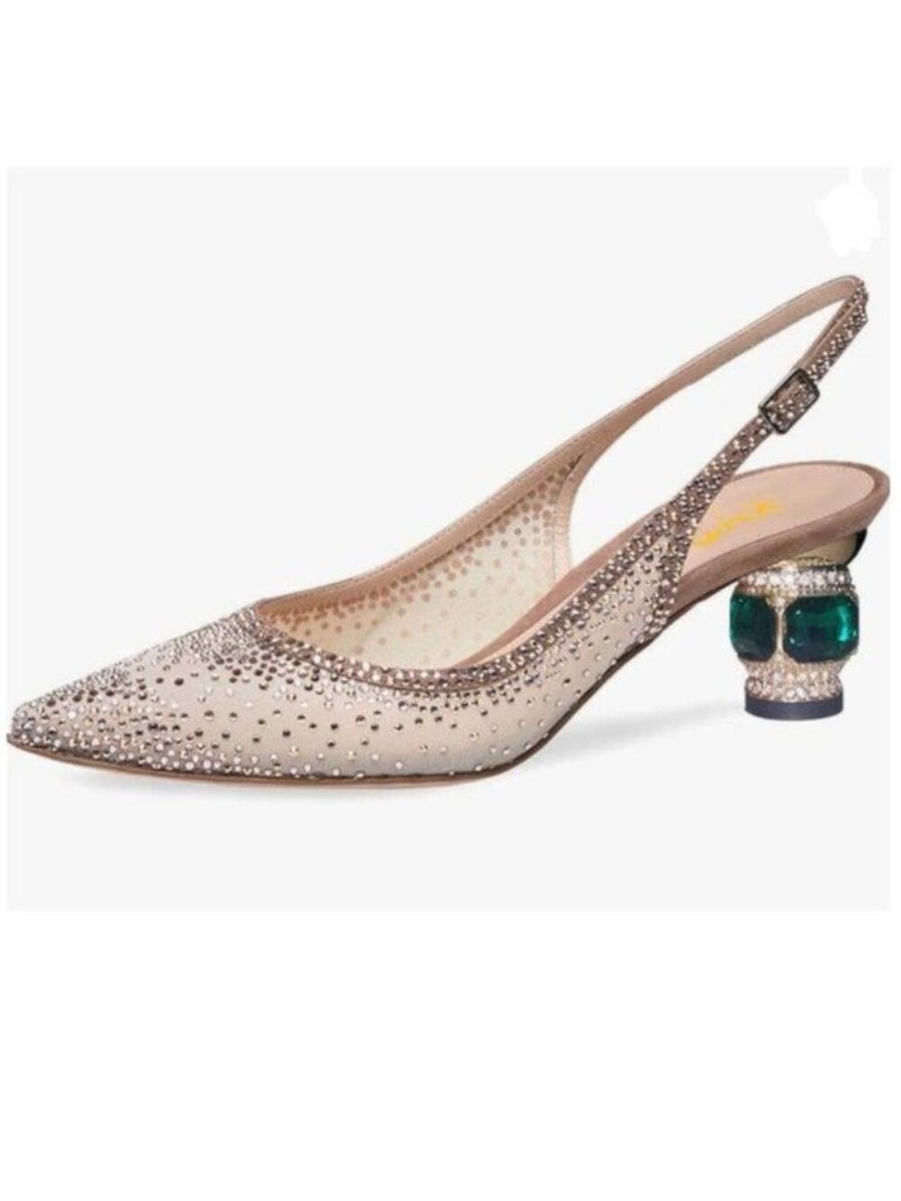 Rosy Brown Crystal Studded Slingback Chunky Low Heel Rhinestone Pointed Sandals